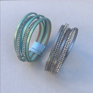 Crystal Wrap Bracelet - Aqua and Silver
